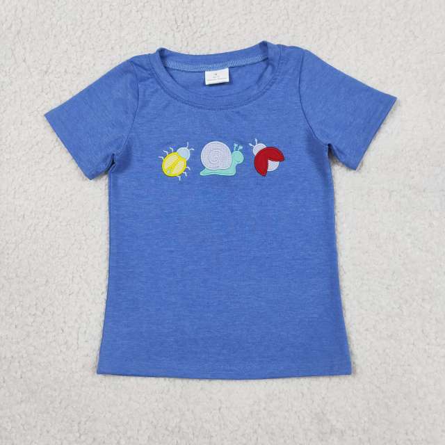 BT1725  RTS Blue Snail embroidery short sleeve boy t-shirt