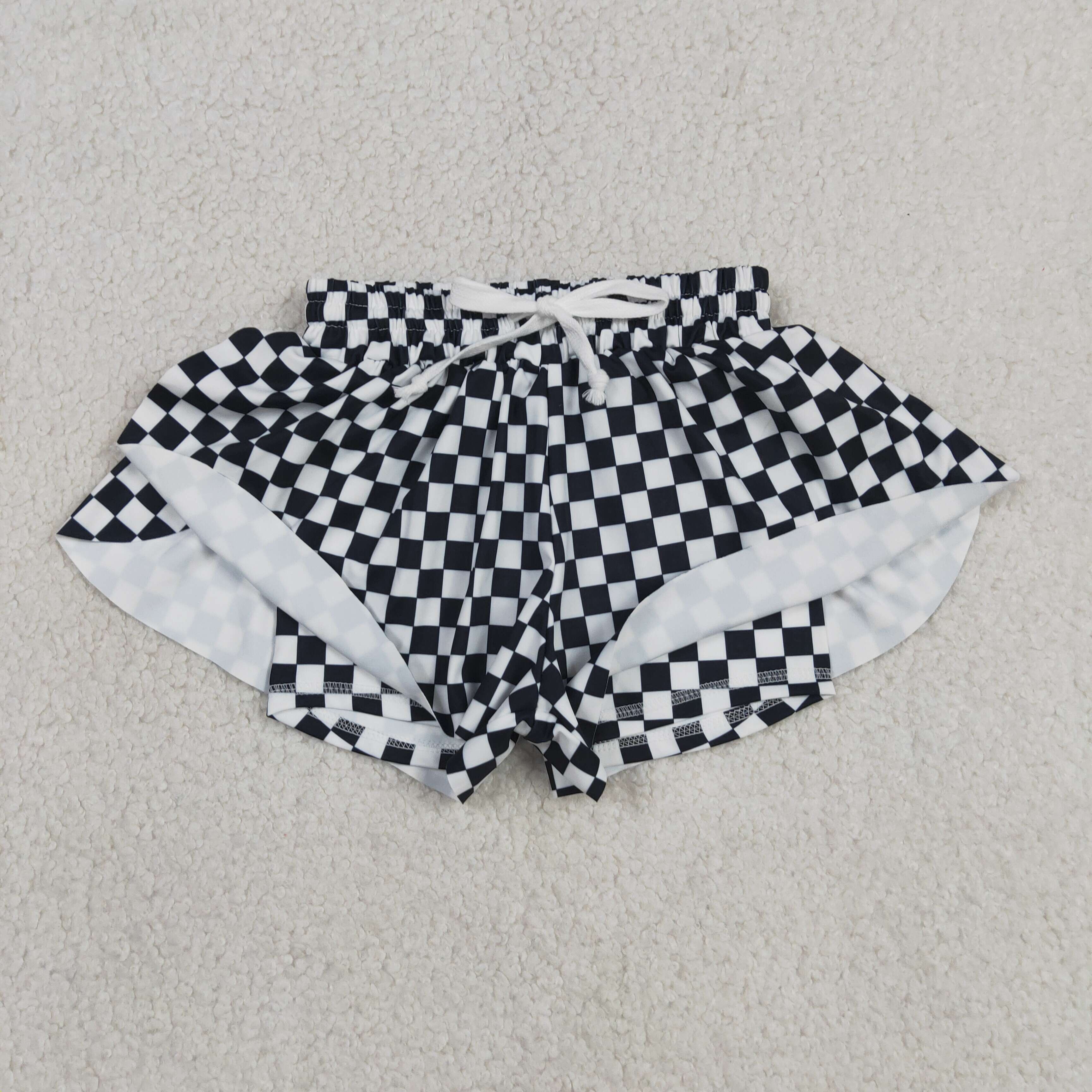S0865  black white plaid prints girl yoga shorts