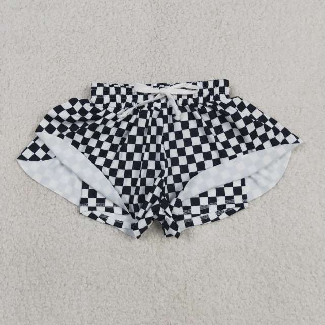 S0865  black white plaid prints girl yoga shorts