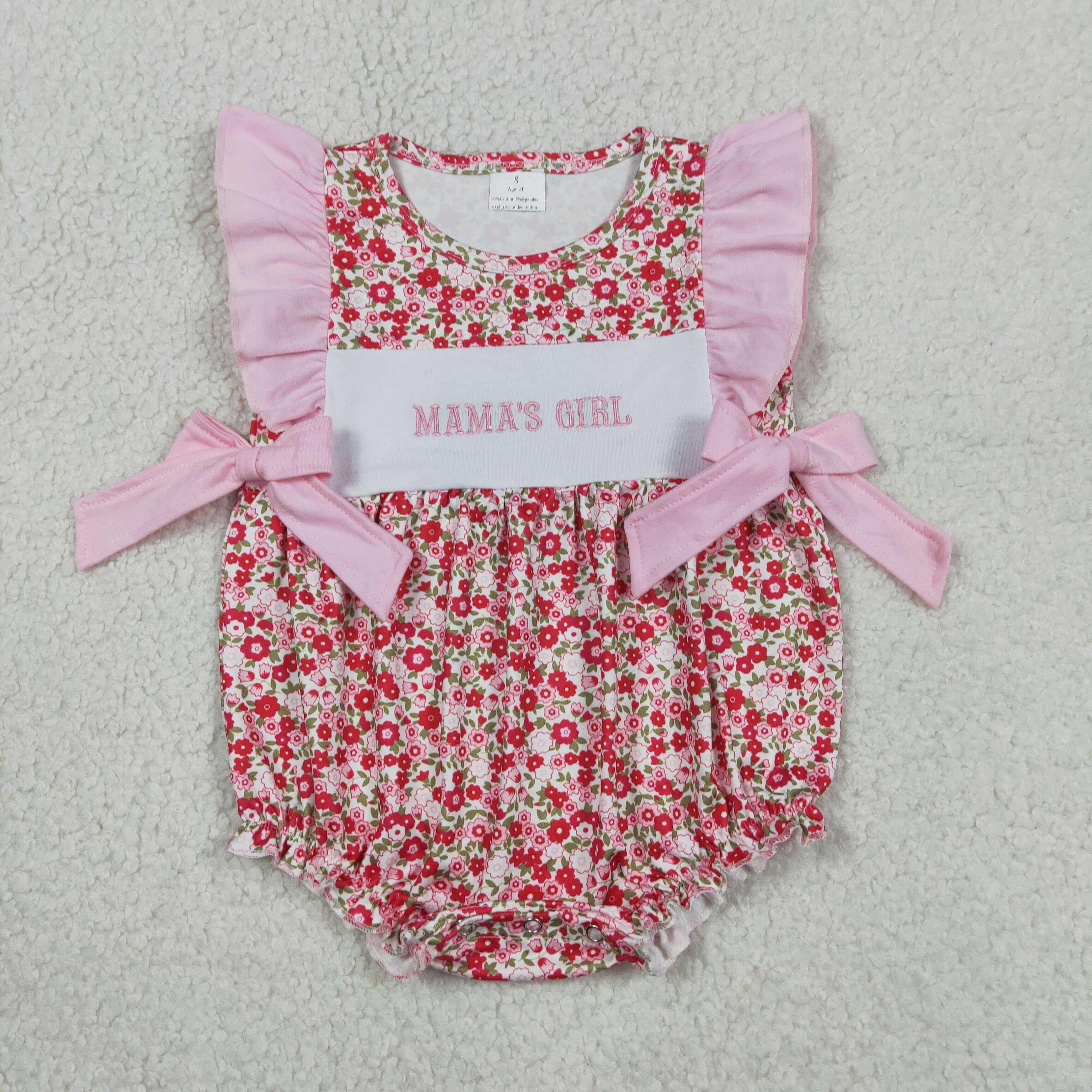 SR3939 Baby res flowers mama's girl  embroidery print short sleeve Rompers