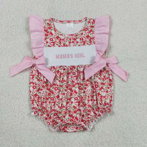 SR3939 Baby res flowers mama's girl  embroidery print short sleeve Rompers