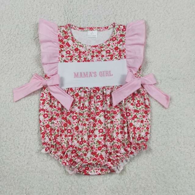 SR3939 Baby res flowers mama's girl  embroidery print short sleeve Rompers