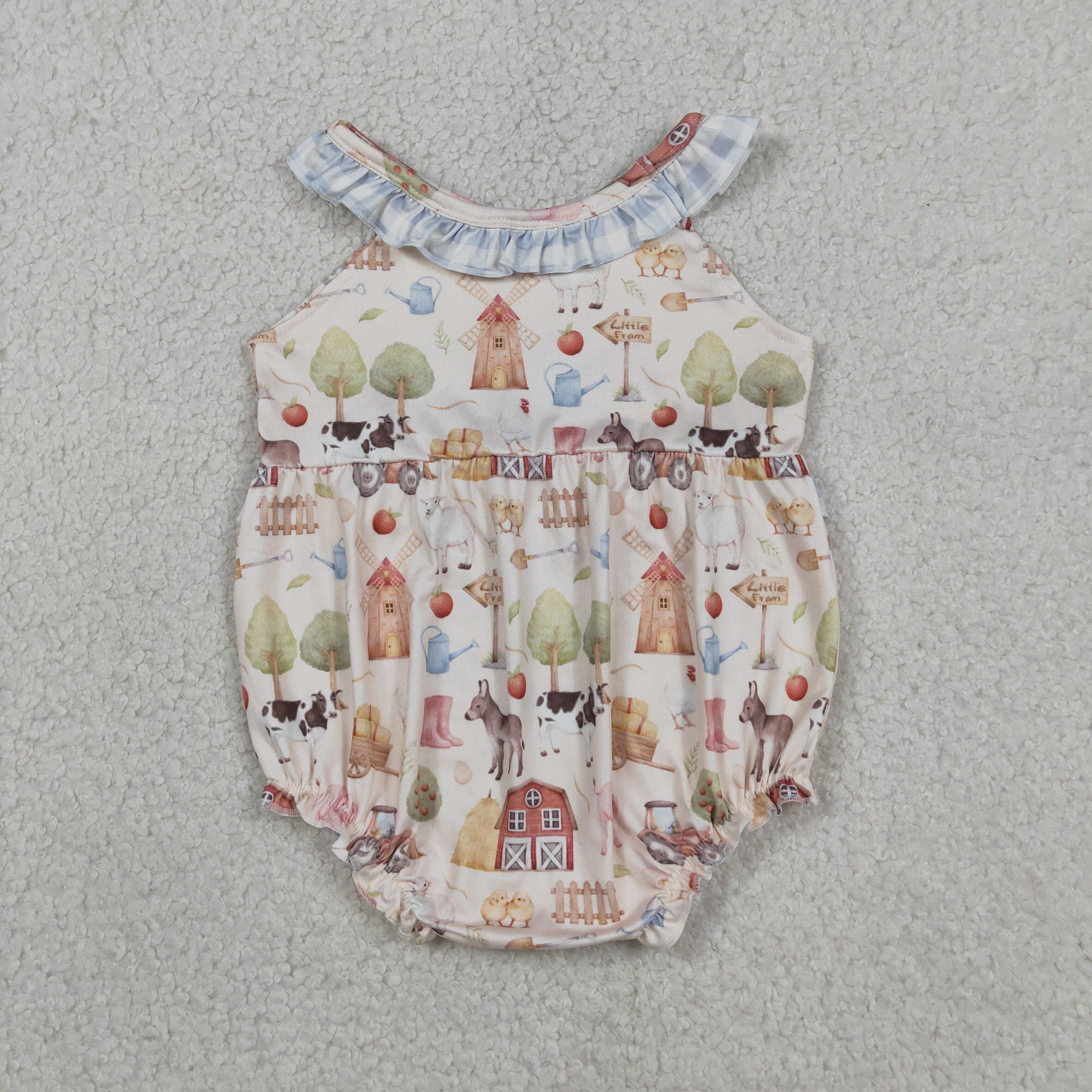 SR3852 Baby Farm animals print sleeveless Rompers