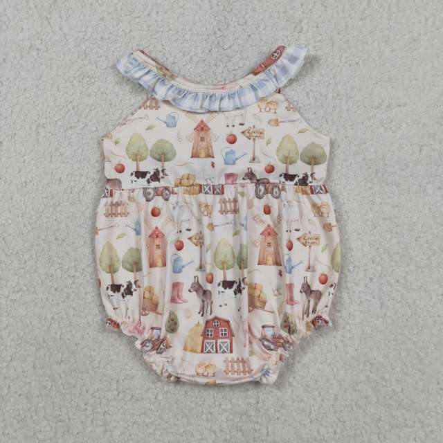 SR3852 Baby Farm animals print sleeveless Rompers