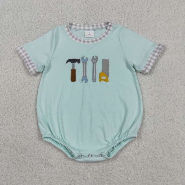 SR3541  Baby light green tool embroidery print short sleeve Rompers
