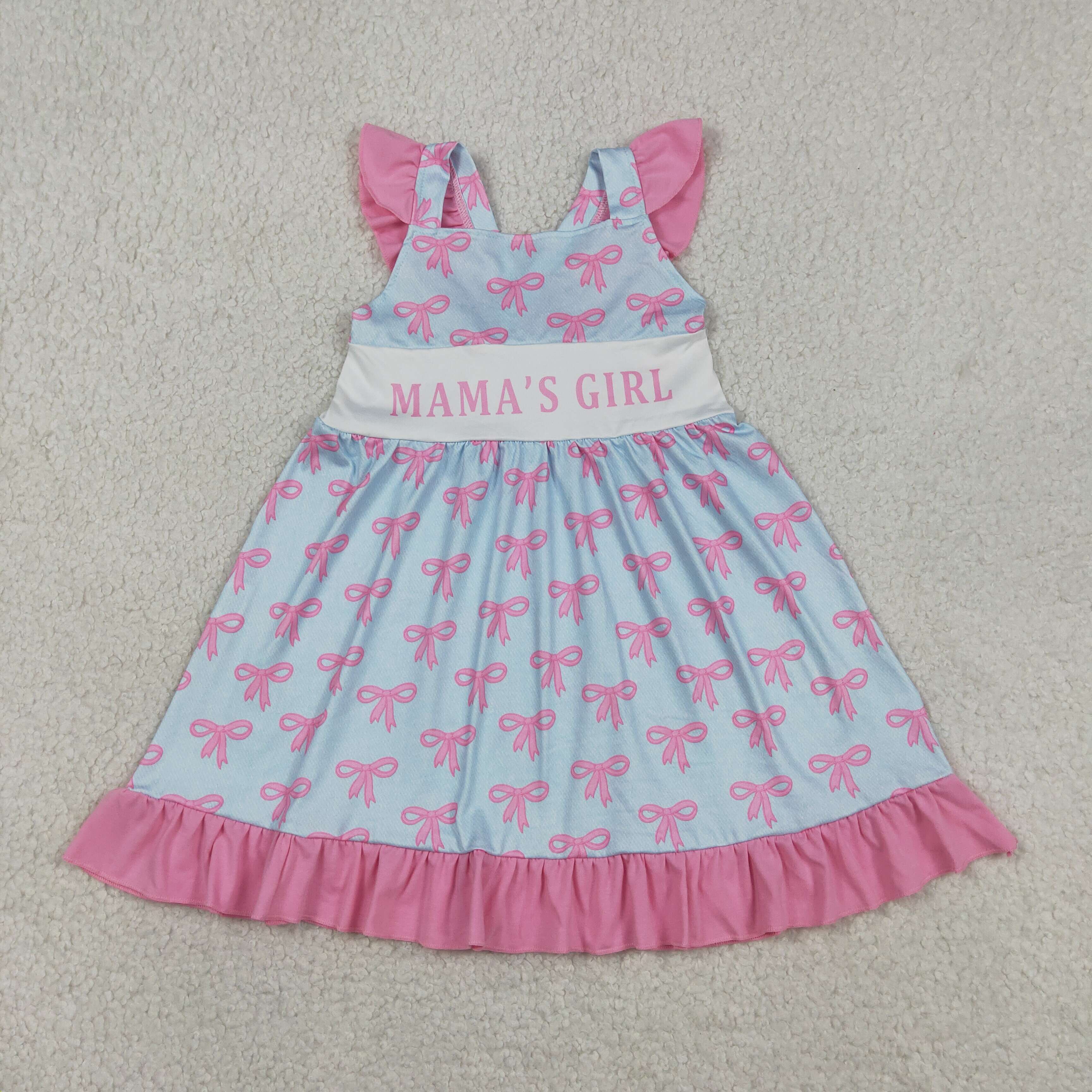 GSD2980  RTS pink Bows mama's girl  print sleeveless dress