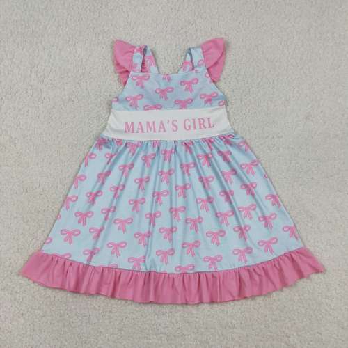 GSD2980  RTS pink Bows mama's girl  print sleeveless dress