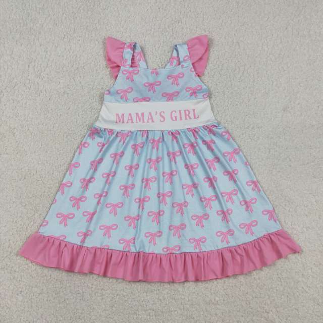 GSD2980  RTS pink Bows mama's girl  print sleeveless dress