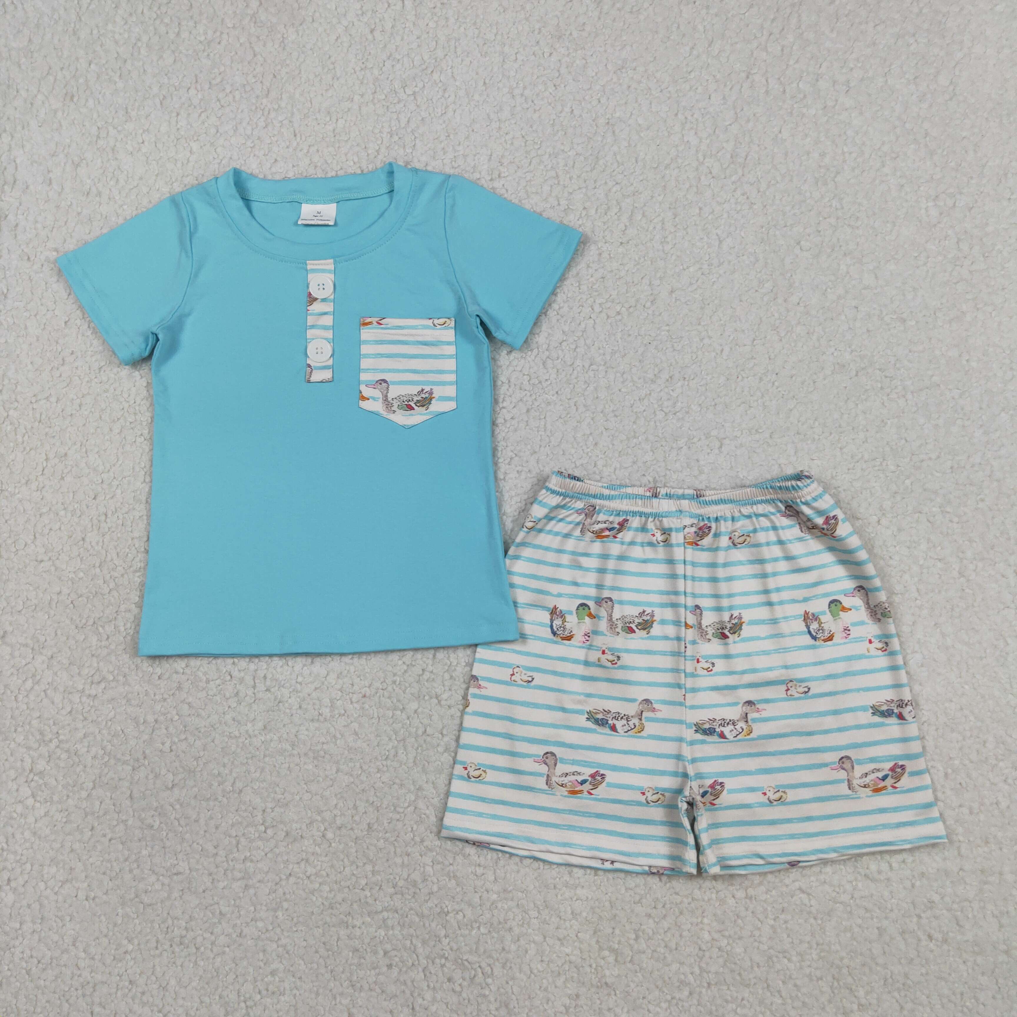 BSSO1802 RTS  Blue stripe short sleeve boy outfits