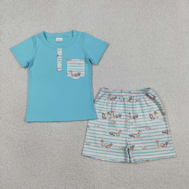 BSSO1802 RTS  Blue stripe short sleeve boy outfits