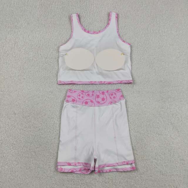 GSD1468 RTS Pink purple football print girl yoga sleeveless skirt set