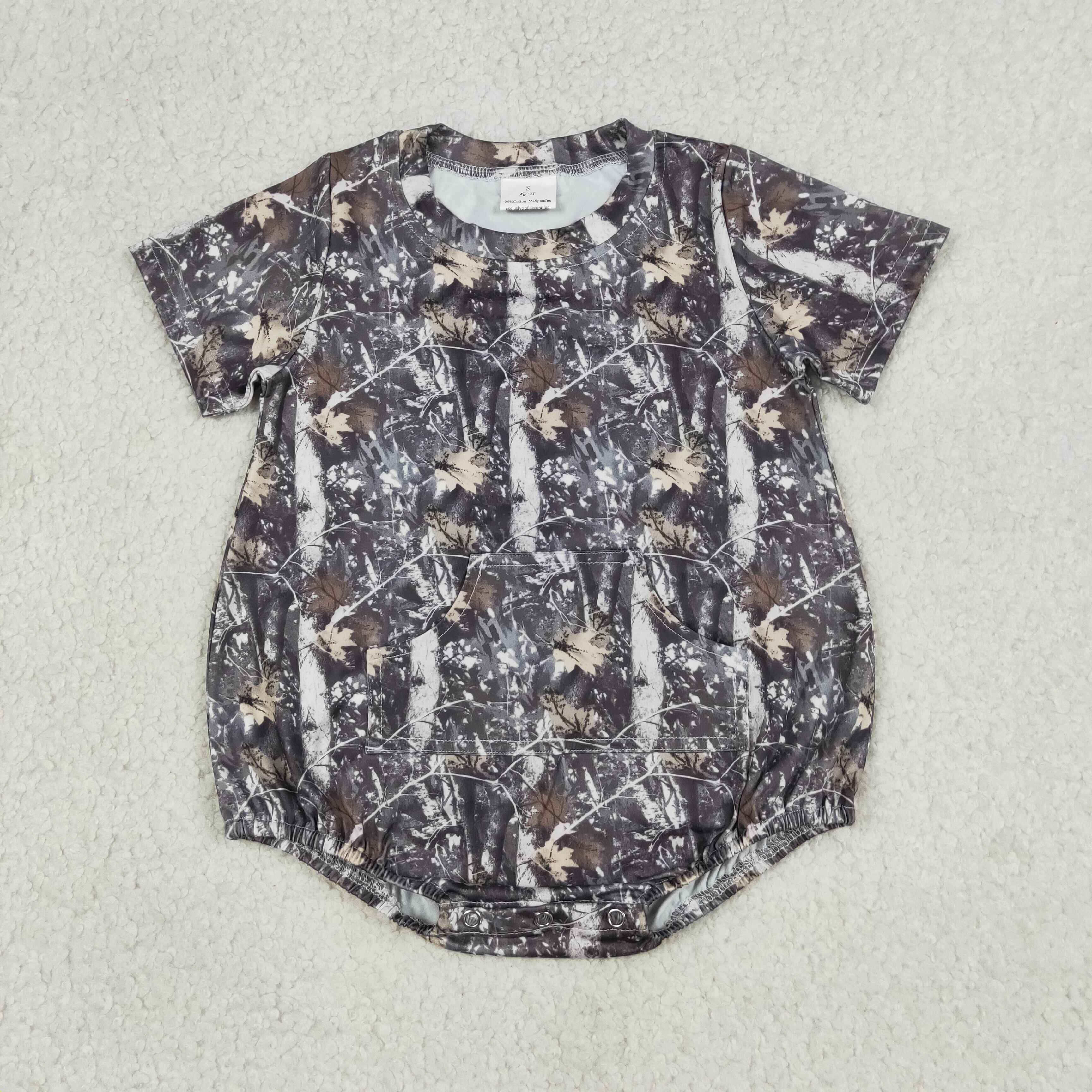 SR4059 Baby Real tree leaves print short sleeve Rompers