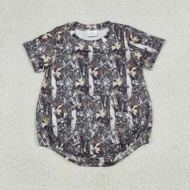 SR4059 Baby Real tree leaves print short sleeve Rompers