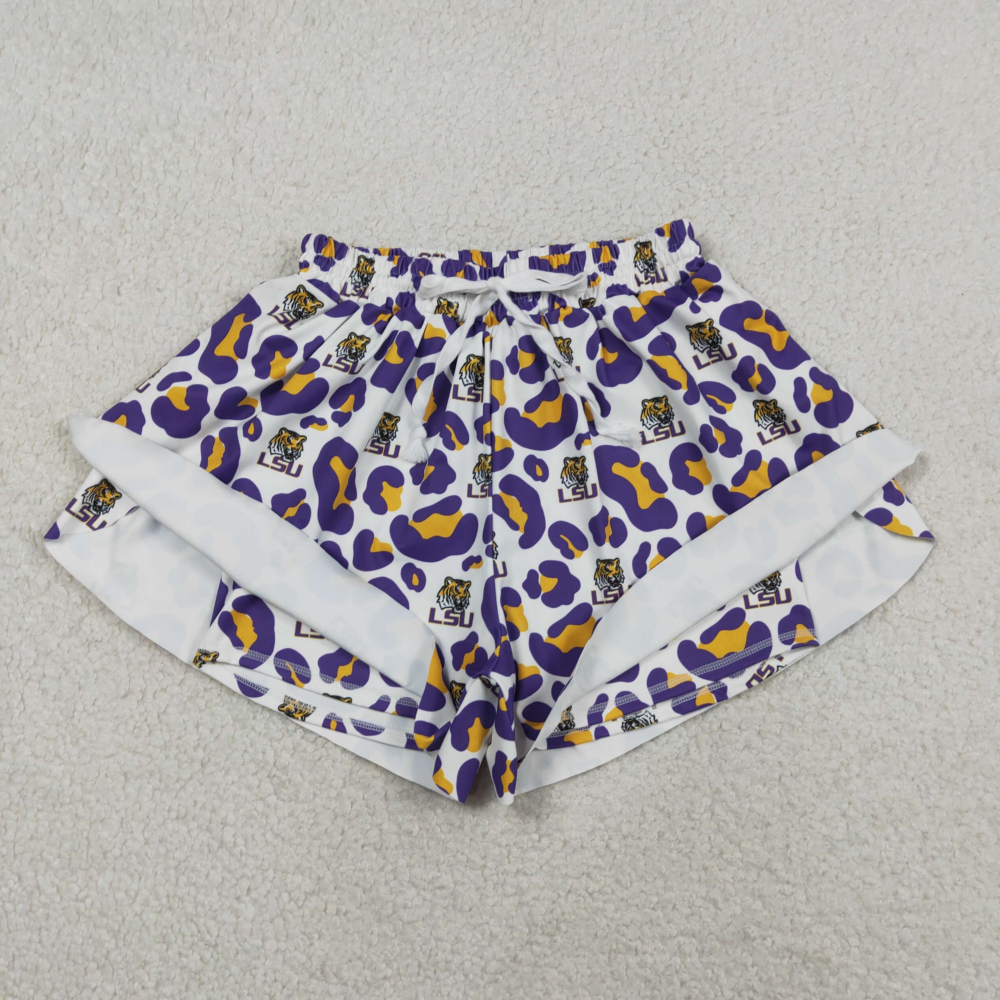 SS0811 Adult women Purple  leopard  LSU yoga shorts