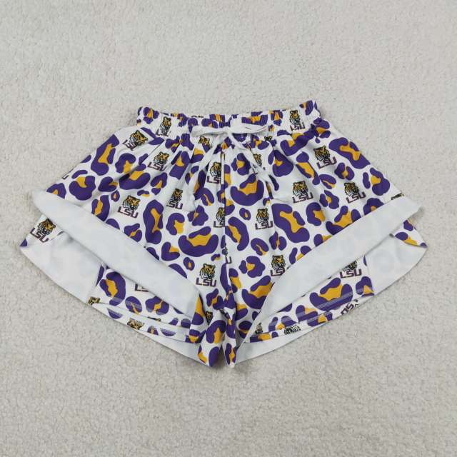 SS0811 Adult women Purple  leopard  LSU yoga shorts