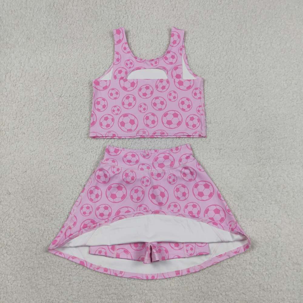 GSD1468 RTS Pink purple football print girl yoga sleeveless skirt set