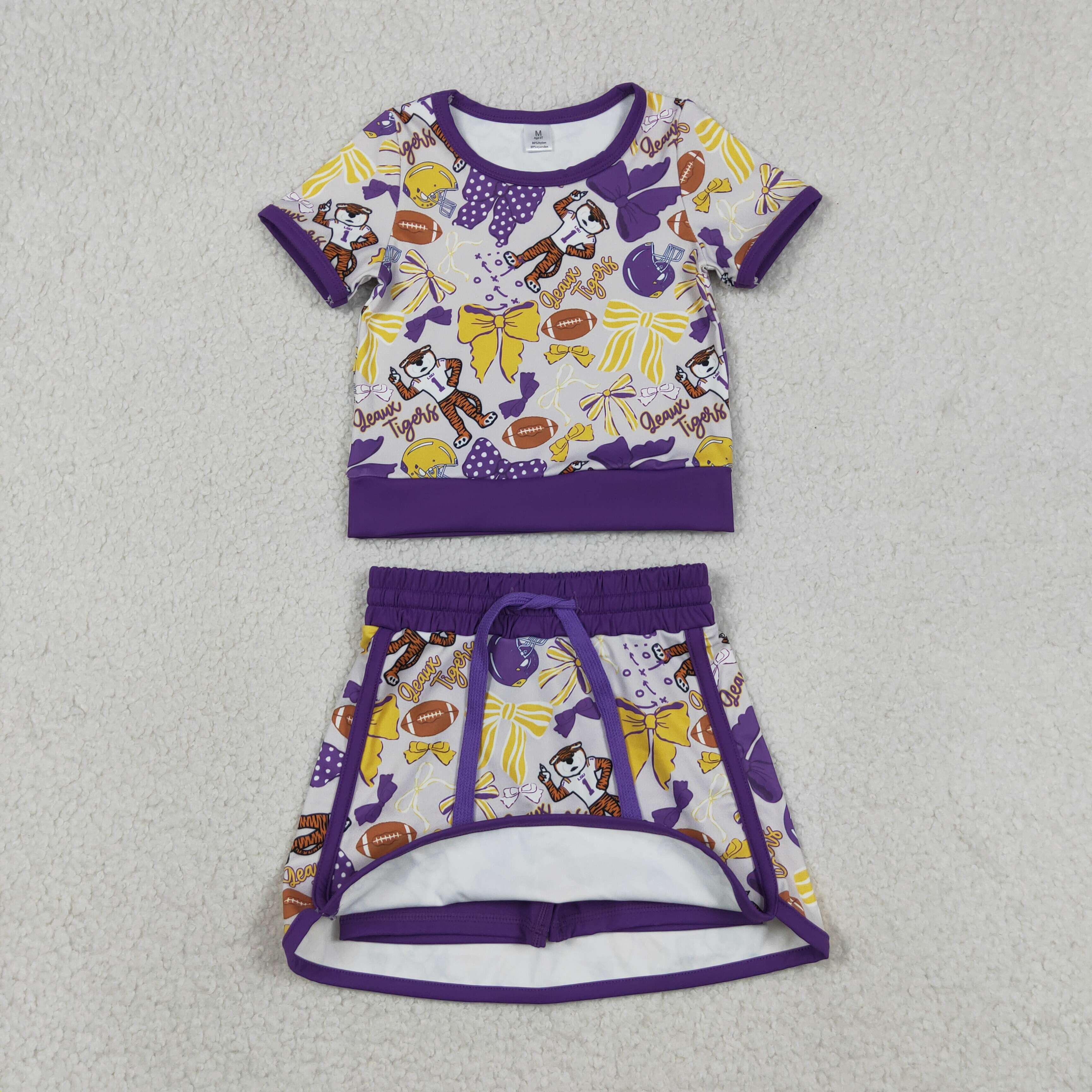 GSD3695 RTS Purple team tiger  girl yoga sleeveless skirt set