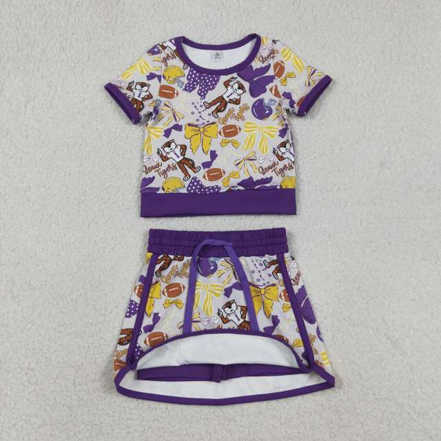 GSD3695 RTS Purple team tiger  girl yoga sleeveless skirt set