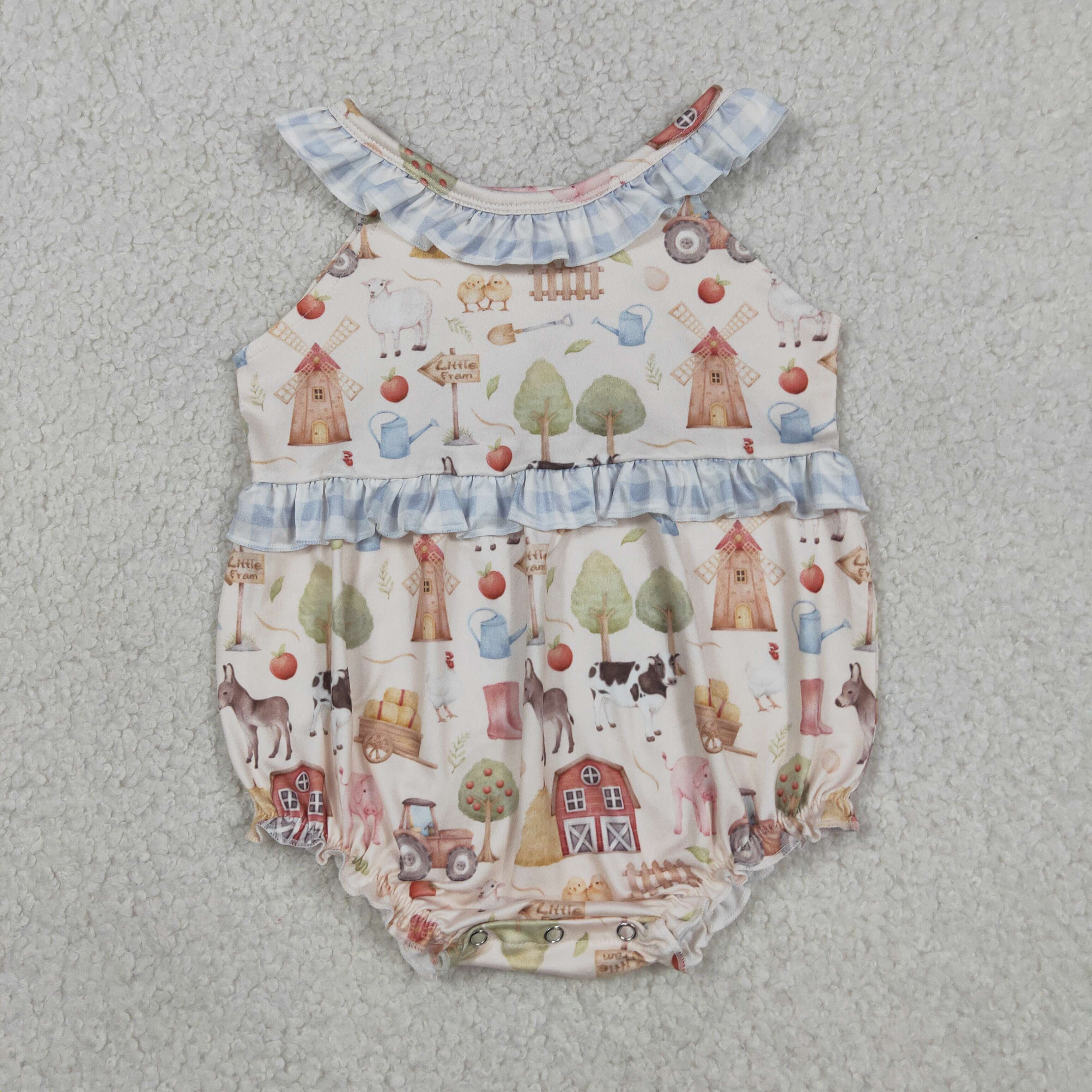 SR3852 Baby Farm animals print sleeveless Rompers