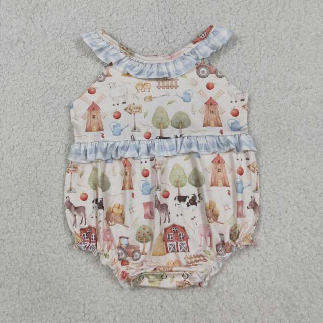 SR3852 Baby Farm animals print sleeveless Rompers