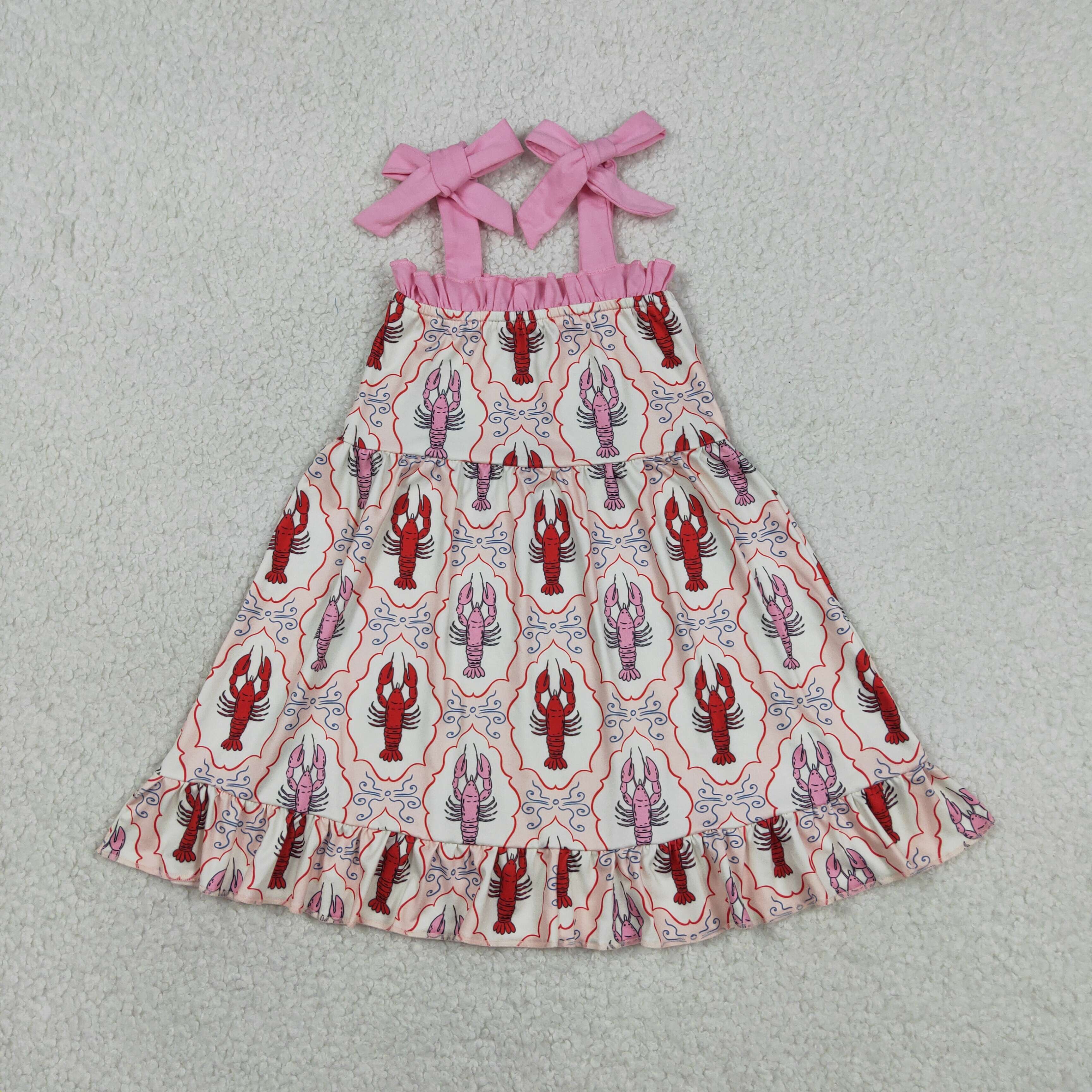GSD3730   RTS pink red crab print sleeveless dress