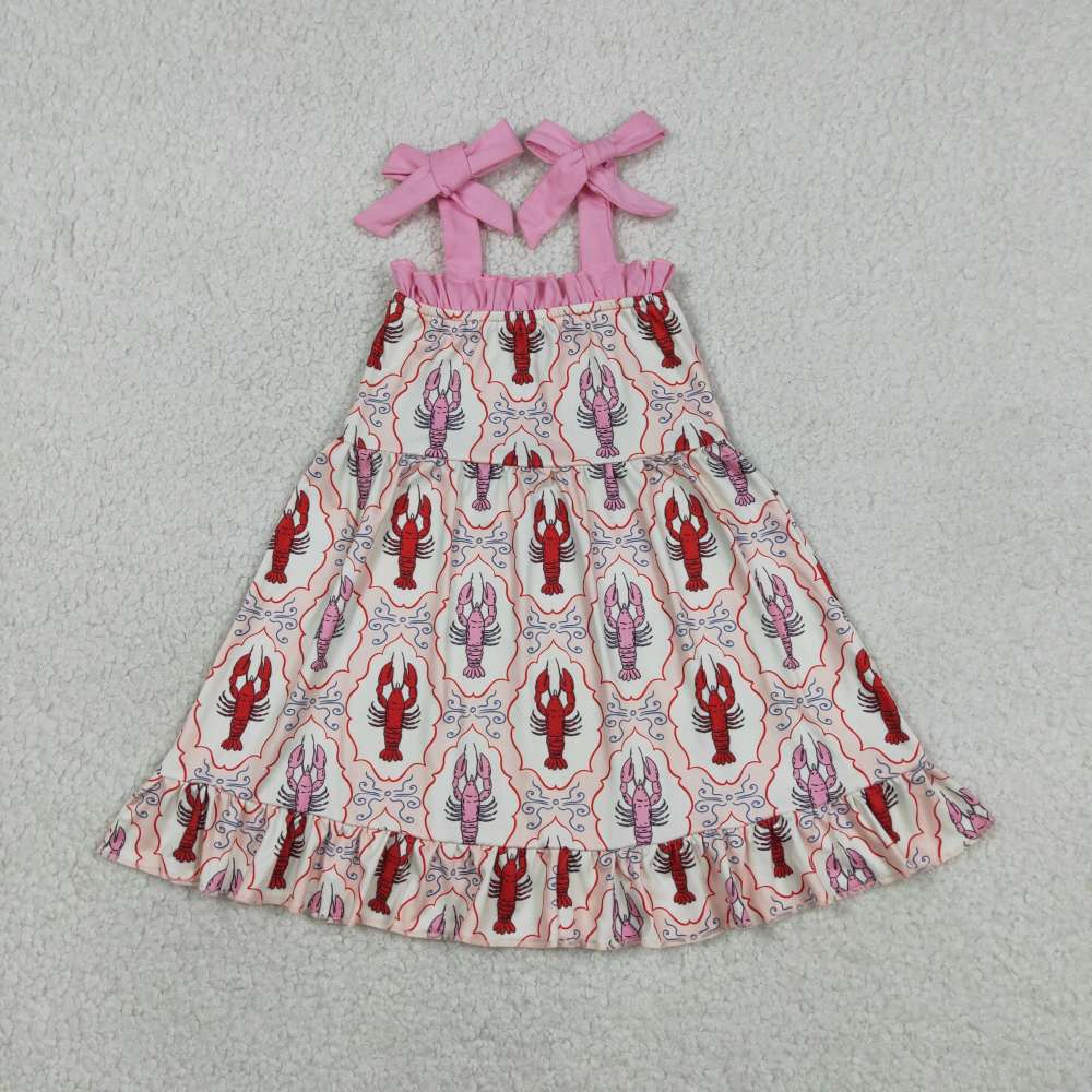 GSD3730   RTS pink red crab print sleeveless dress