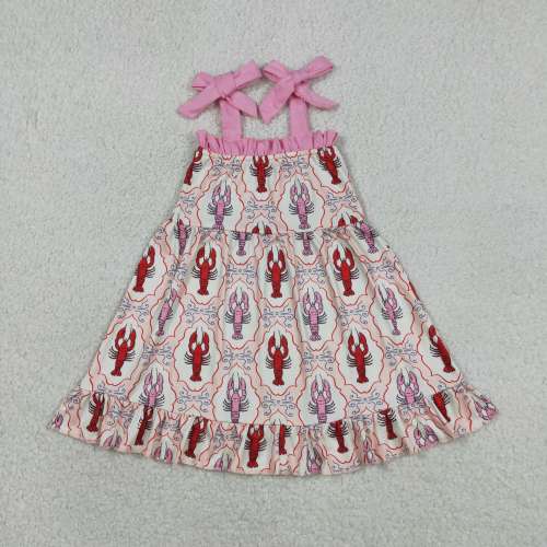GSD3730   RTS pink red crab print sleeveless dress