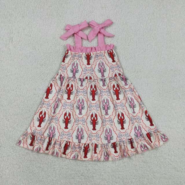 GSD3730   RTS pink red crab print sleeveless dress