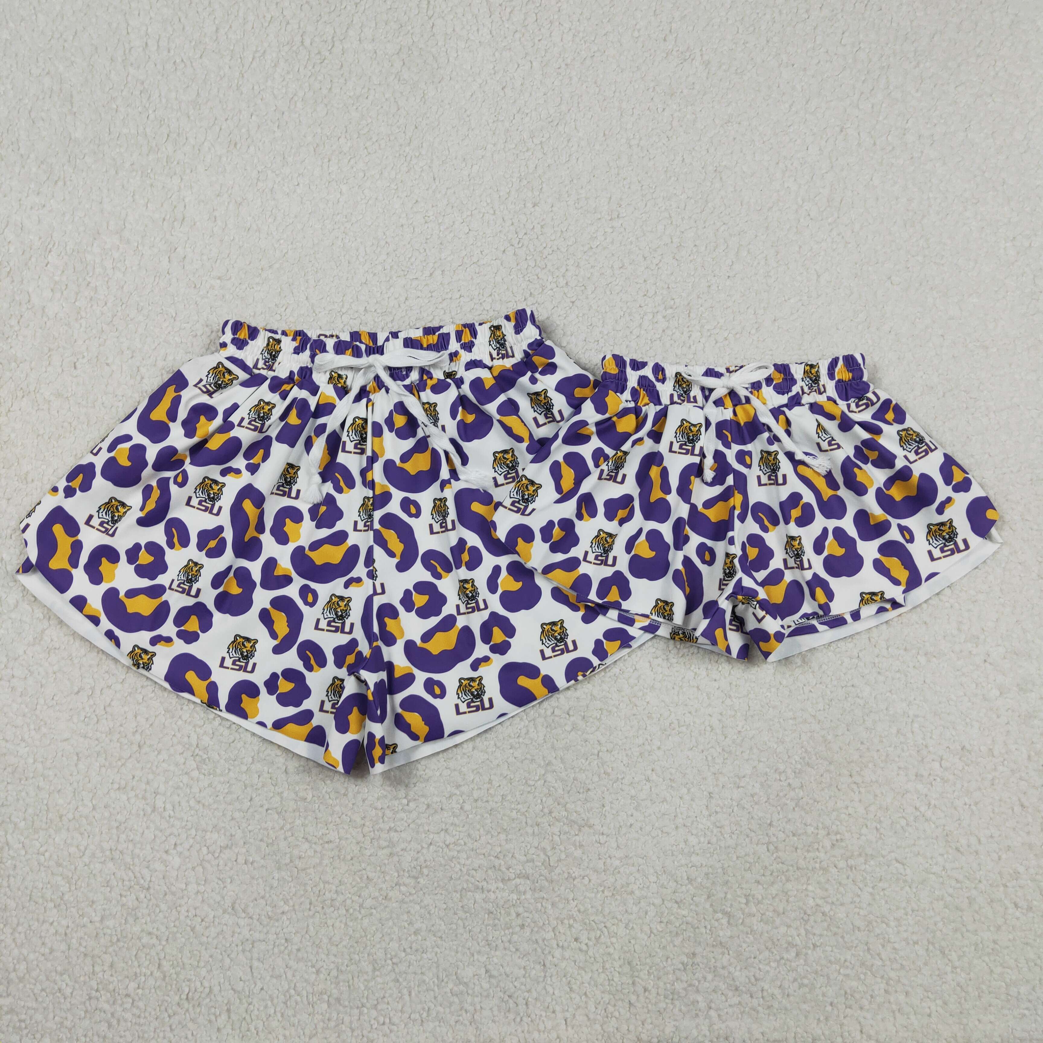 SS0811 Adult women Purple  leopard  LSU yoga shorts