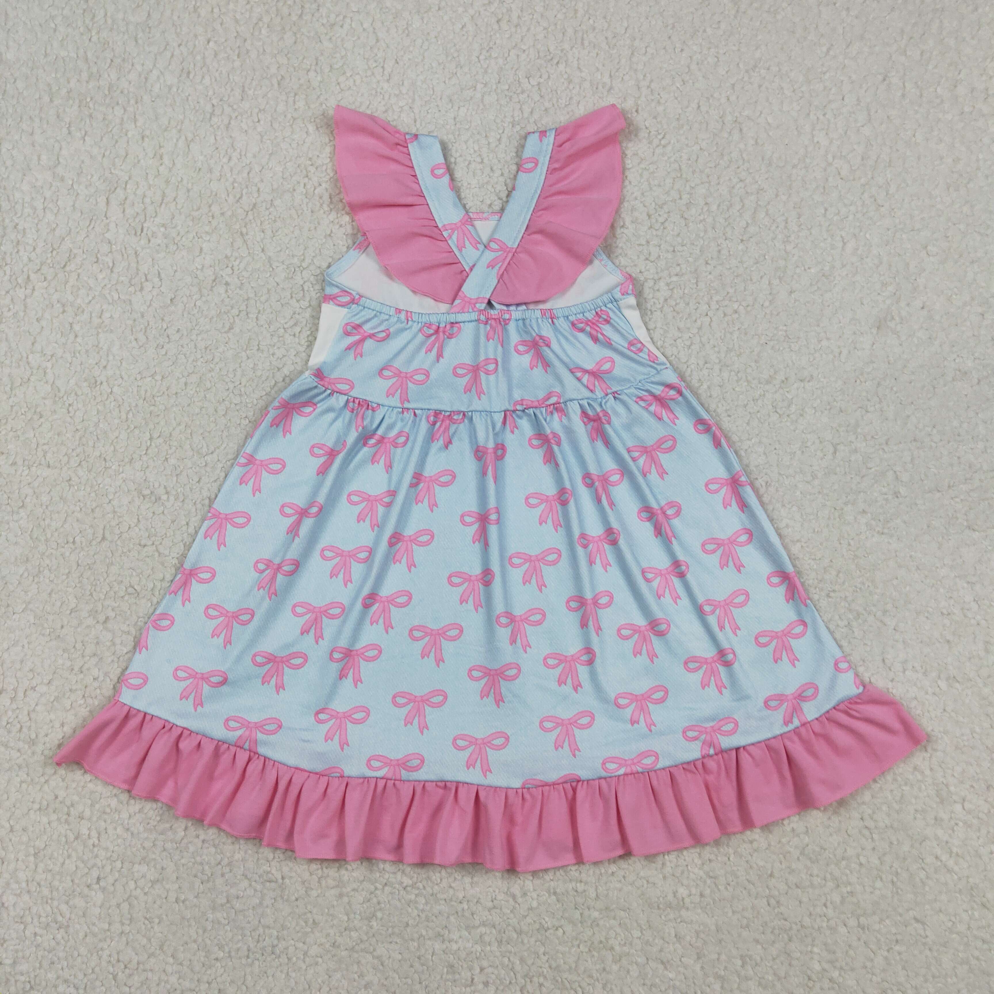 GSD2980  RTS pink Bows mama's girl  print sleeveless dress