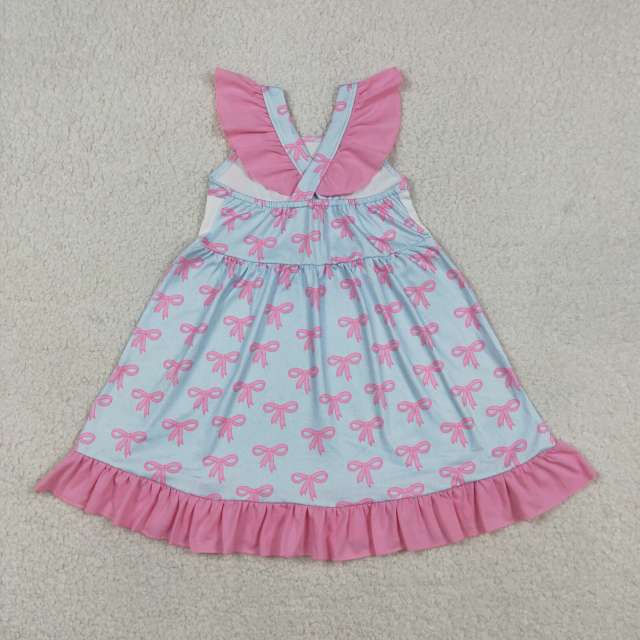 GSD2980  RTS pink Bows mama's girl  print sleeveless dress
