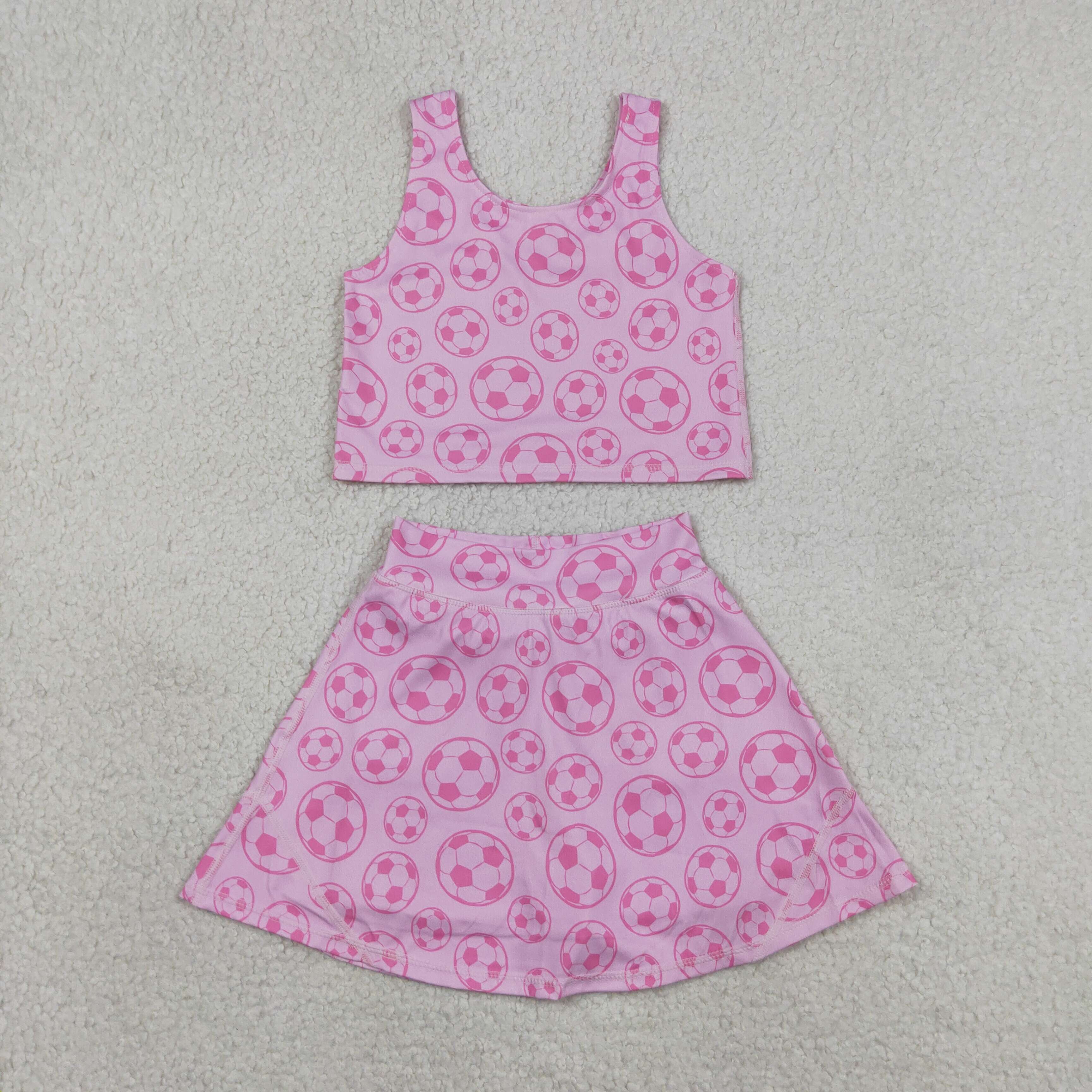 GSD1468 RTS Pink purple football print girl yoga sleeveless skirt set