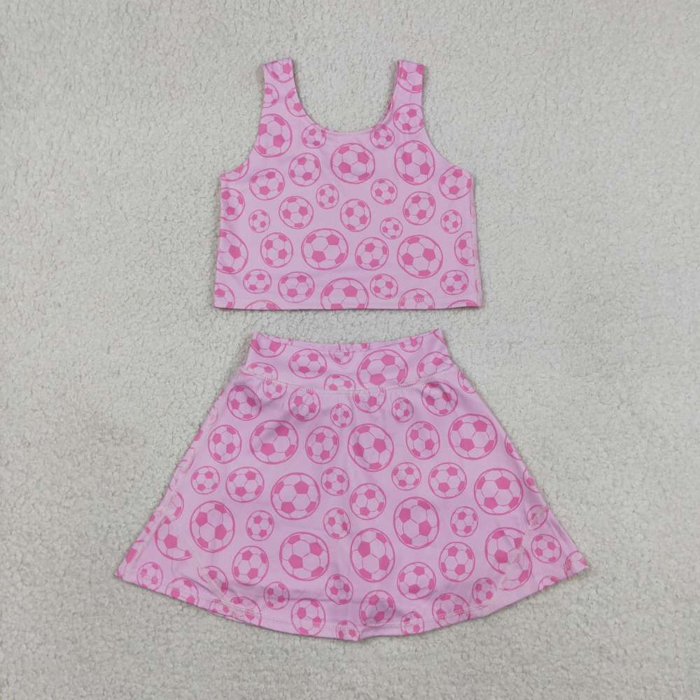 GSD1468 RTS Pink purple football print girl yoga sleeveless skirt set