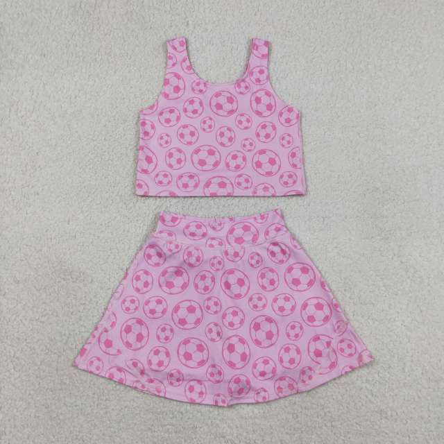 GSD1468 RTS Pink purple football print girl yoga sleeveless skirt set