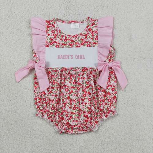 SR3940 Baby res flowers DADDY'S girl  embroidery print short sleeve Rompers