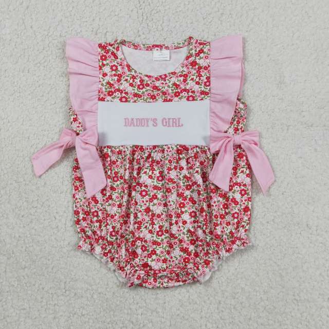 SR3940 Baby res flowers DADDY'S girl  embroidery print short sleeve Rompers
