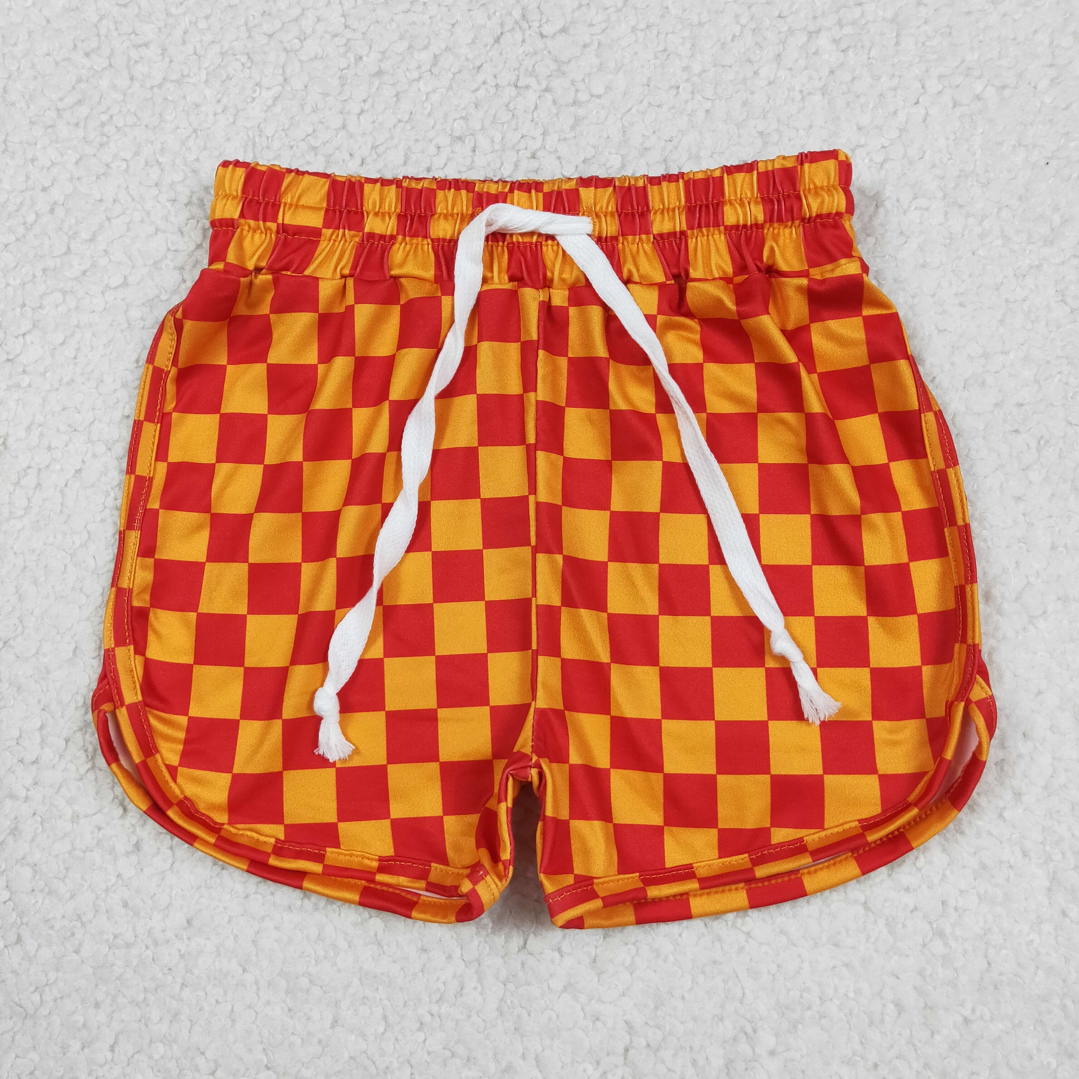 SS0297 RTS Orange Plaid print girl summer shorts