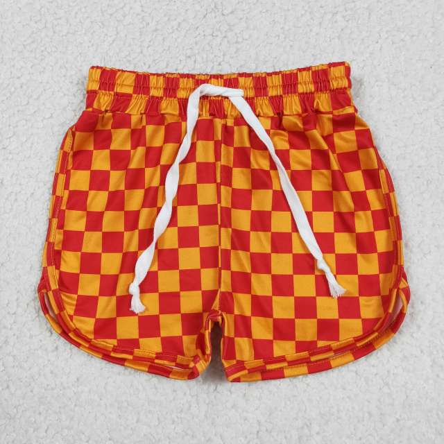 SS0297 RTS Orange Plaid print girl summer shorts