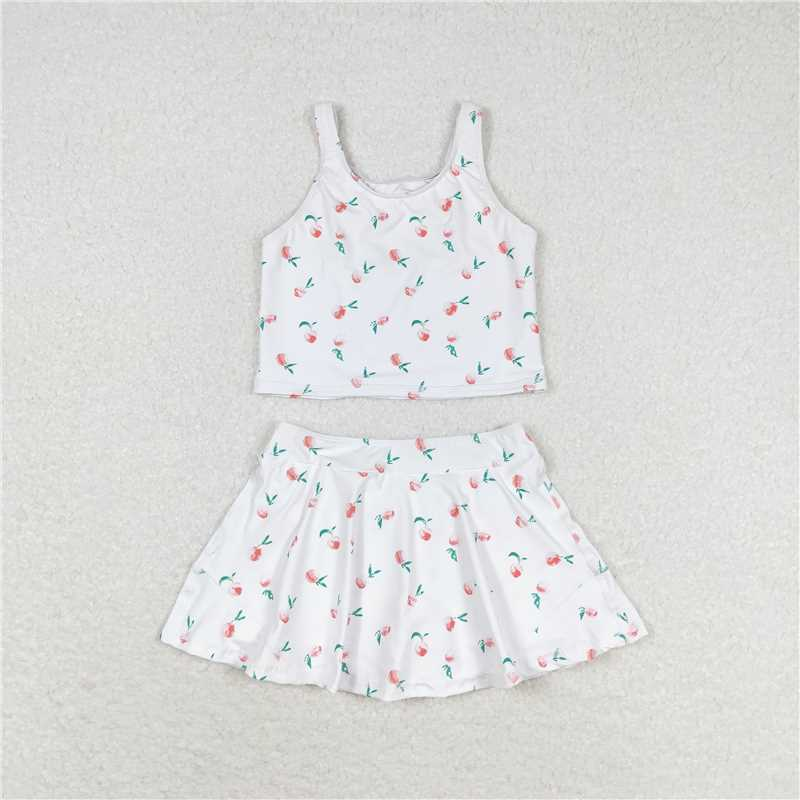 GSD0993 RTS peach leaves  girl sleeveless skirt set