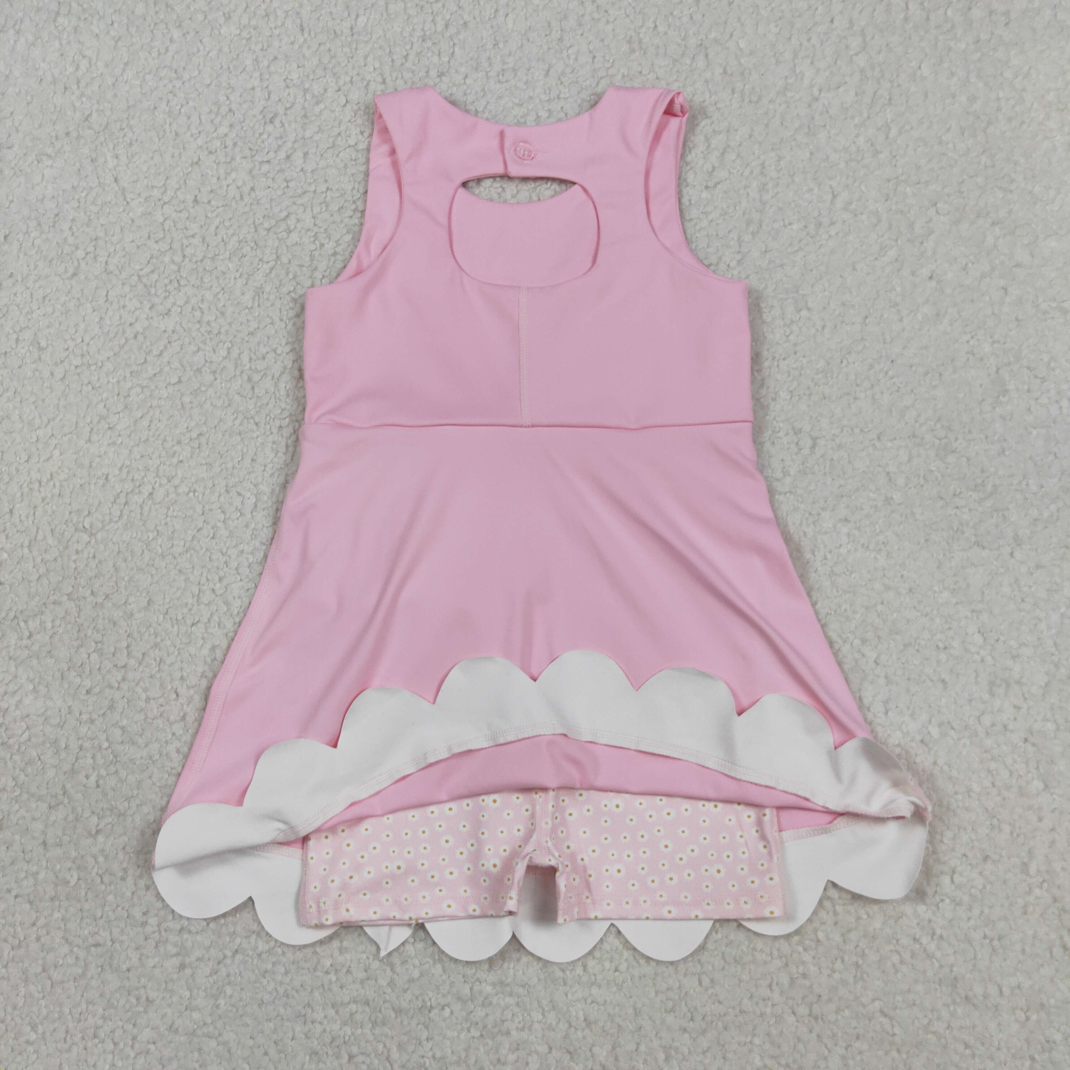 GSD3315 RTS Pink flowers yoga  sleeveless scallop dress