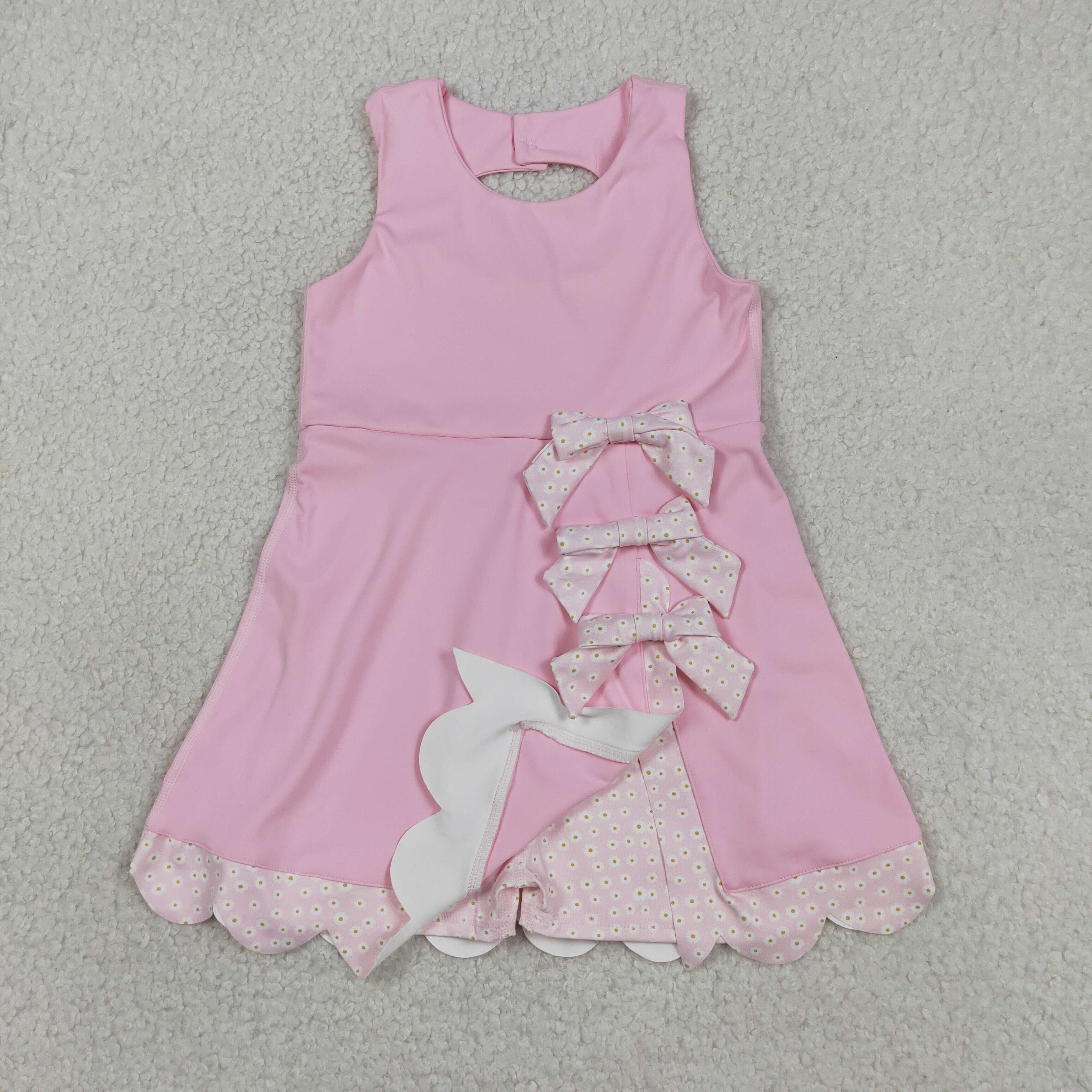 GSD3315 RTS Pink flowers yoga  sleeveless scallop dress