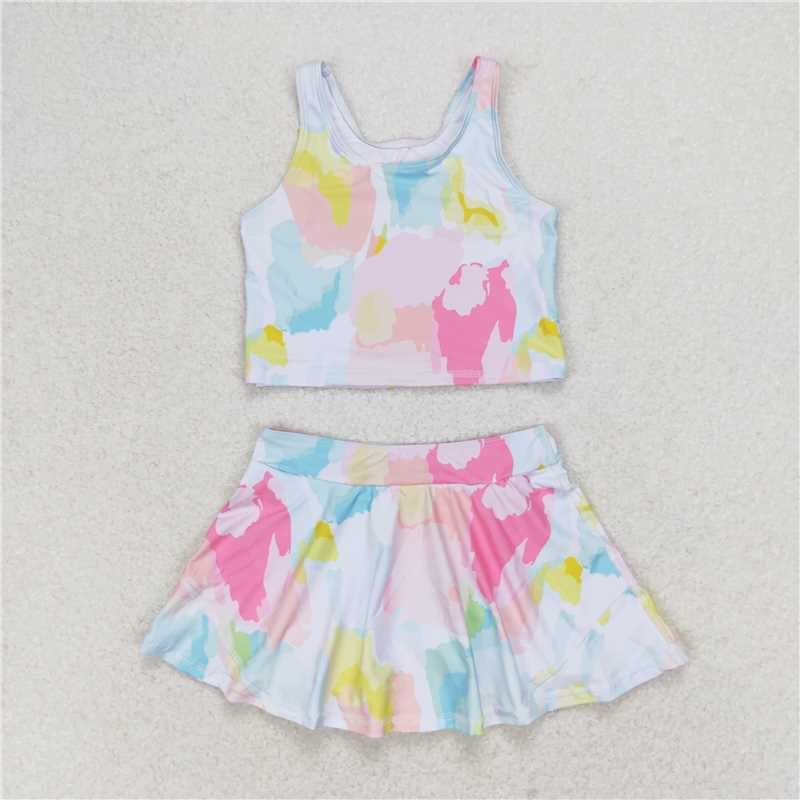 GSD0991 RTScolorful tie dye girl sleeveless skirt set