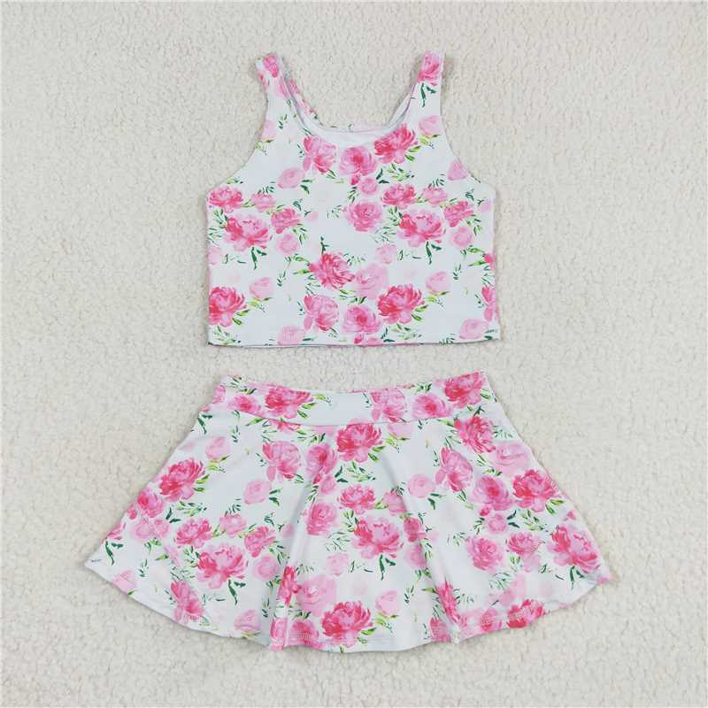 GSD0994 RTS flowers leaves  girl sleeveless skirt set