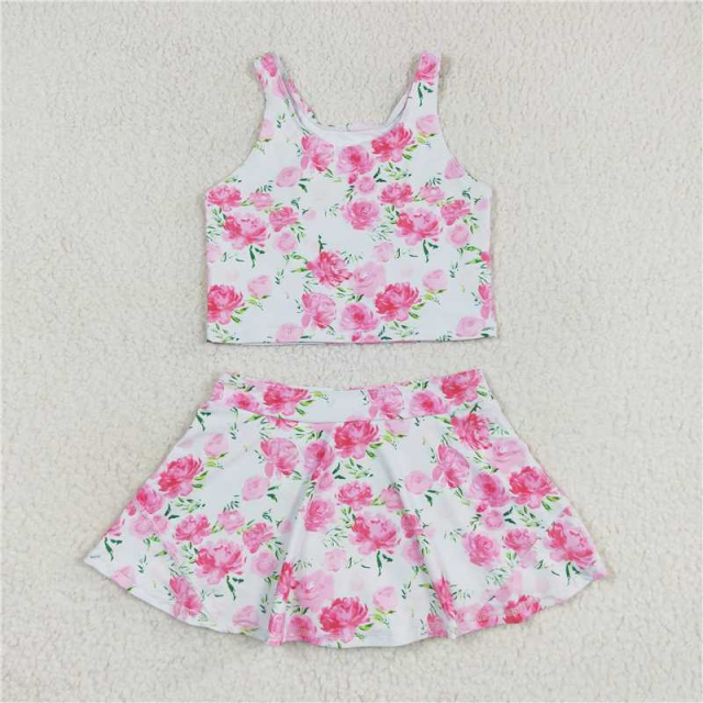 GSD0994 RTS flowers leaves  girl sleeveless skirt set