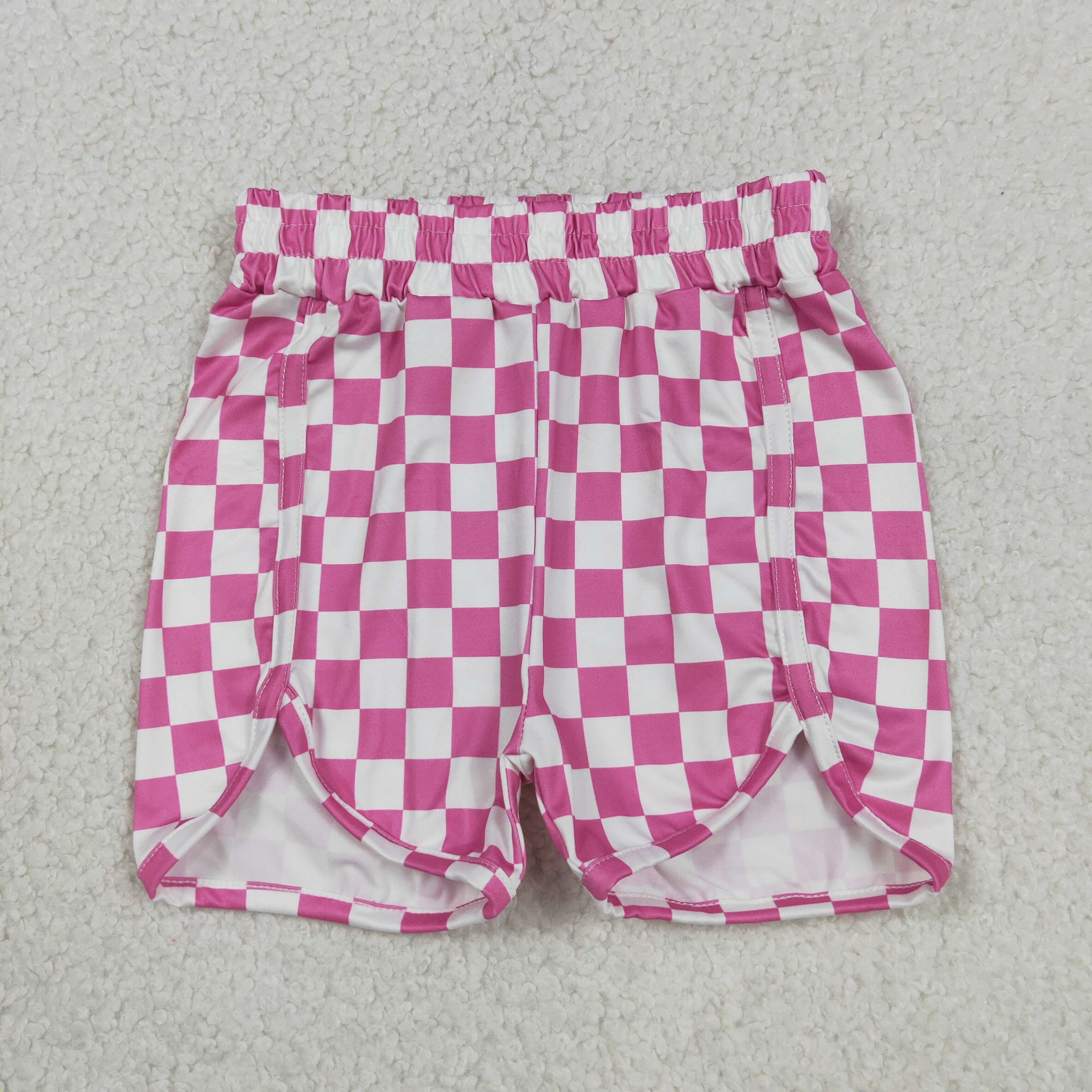 SS0431 RTS Pink Plaid print girl summer shorts