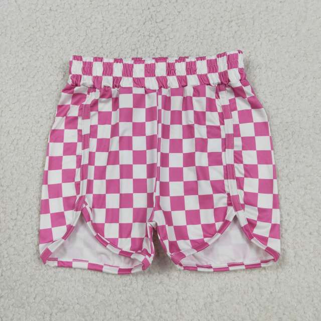 SS0431 RTS Pink Plaid print girl summer shorts