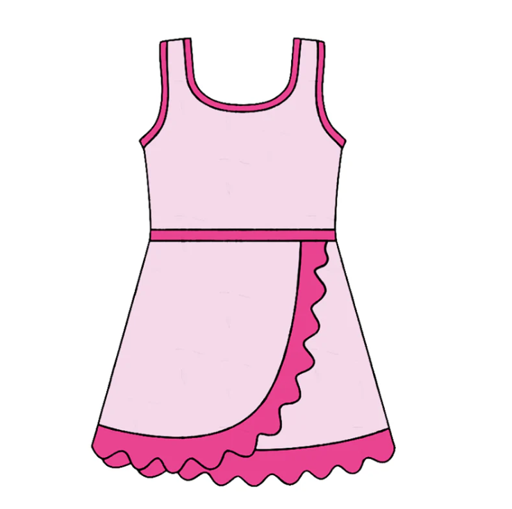 Baby Girls Sleeveless Light Pink Yoga Active Short Scallop Knee Length Dress Preorder