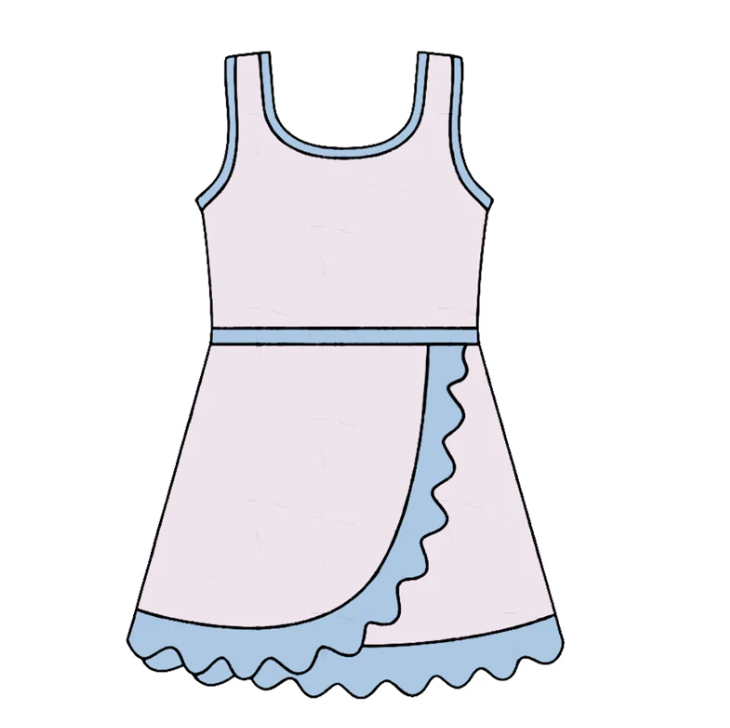 Baby Girls Sleeveless Light Pink Blue Yoga Active Short Scallop Knee Length Dress Preorder