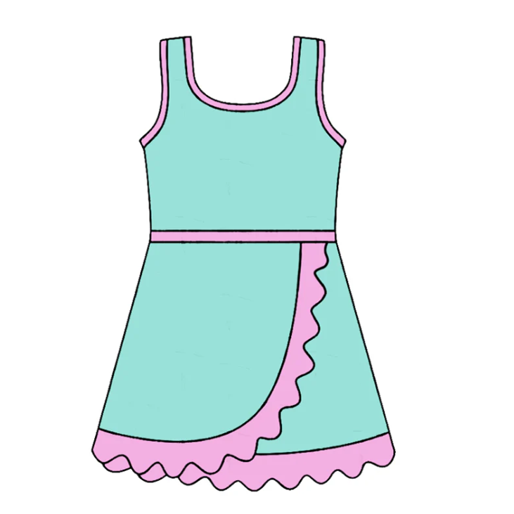 Baby Girls Sleeveless Light Pink Blue Yoga Active Short Scallop Knee Length Dress Preorder