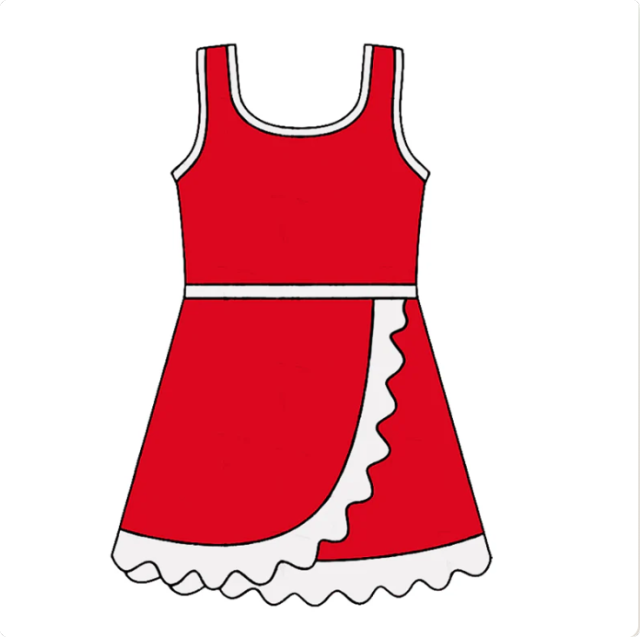 Baby Girls Sleeveless Red White Yoga Active Short Scallop Knee Length Dress Preorder
